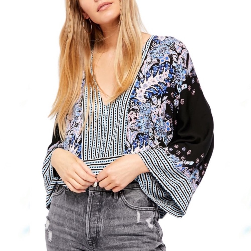 NEW Free People Mix N Match V-Neck Kimono Blouse